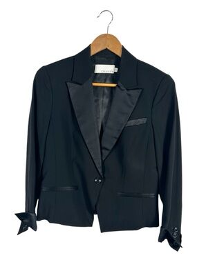 Chaiken Black Satin Lapel Wool Tuxedo Blazer Jacket Size 6